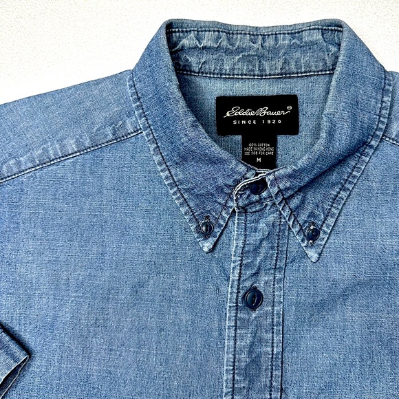Eddie Bauer Men's Heavyweight SS 100% Cotton Denim Shirt Size (M) - Picture 2 of 9